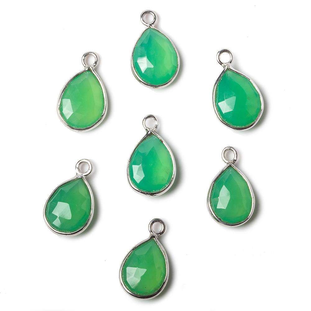 10x7mm Sterling Silver Bezel Green Onyx faceted pear Petite Pendant 1 piece