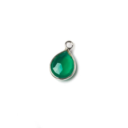 10x7mm Sterling Silver Bezel Green Onyx faceted pear Petite Pendant 1 piece