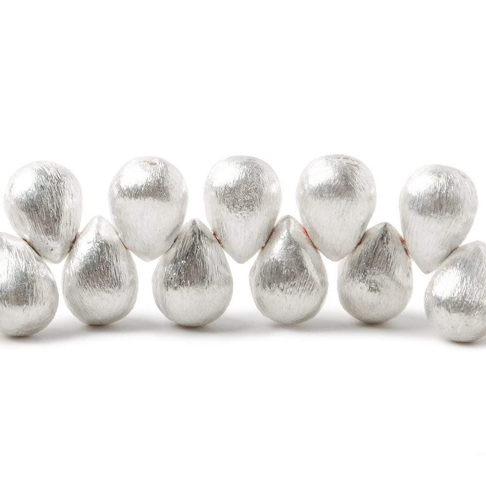 10x7mm Sterling Silver plated Copper Brushed Tear Drop Beads 8 inch 46 pcs