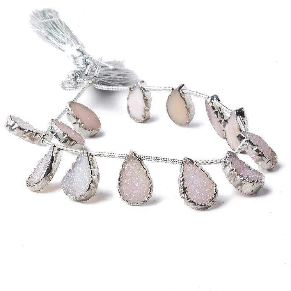 10x7mm to 12x8mm Silver Leafed Pink Translucent Drusy Strand 8 inch 12 pieces