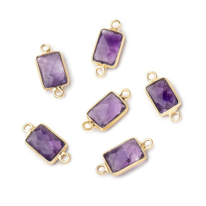 10x7mm Vermeil Bezel Amethyst Faceted Rectangle Connectors 1 piece