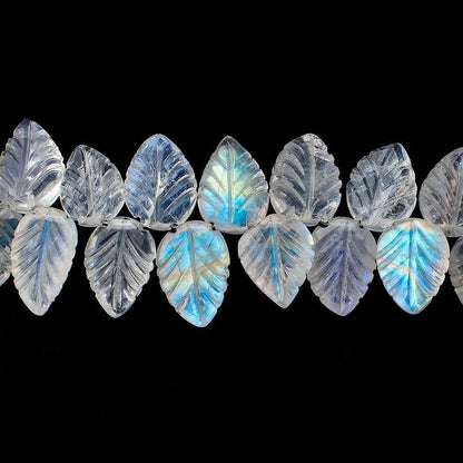 10x8-11.5x8mm Rainbow Moonstone hand carved leaf beads 8.5 inch 56 pieces AAA