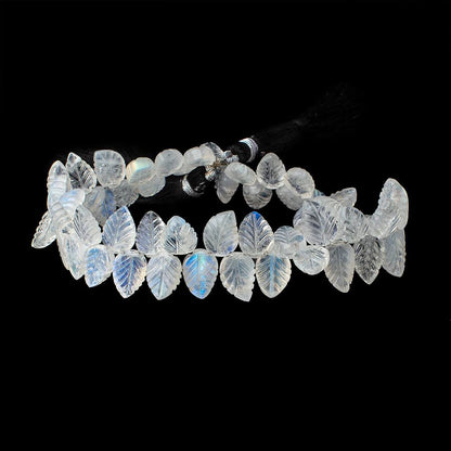 10x8-11.5x8mm Rainbow Moonstone hand carved leaf beads 8.5 inch 56 pieces AAA