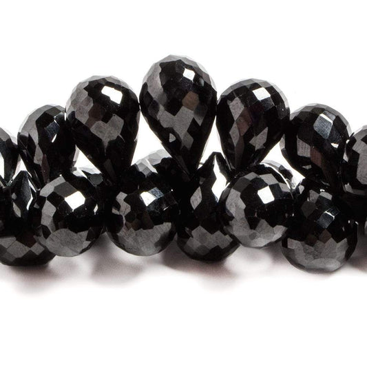 10x8-12x8mm Black Spinel Faceted Tear Drop Briolette 8 Inch 60 pieces