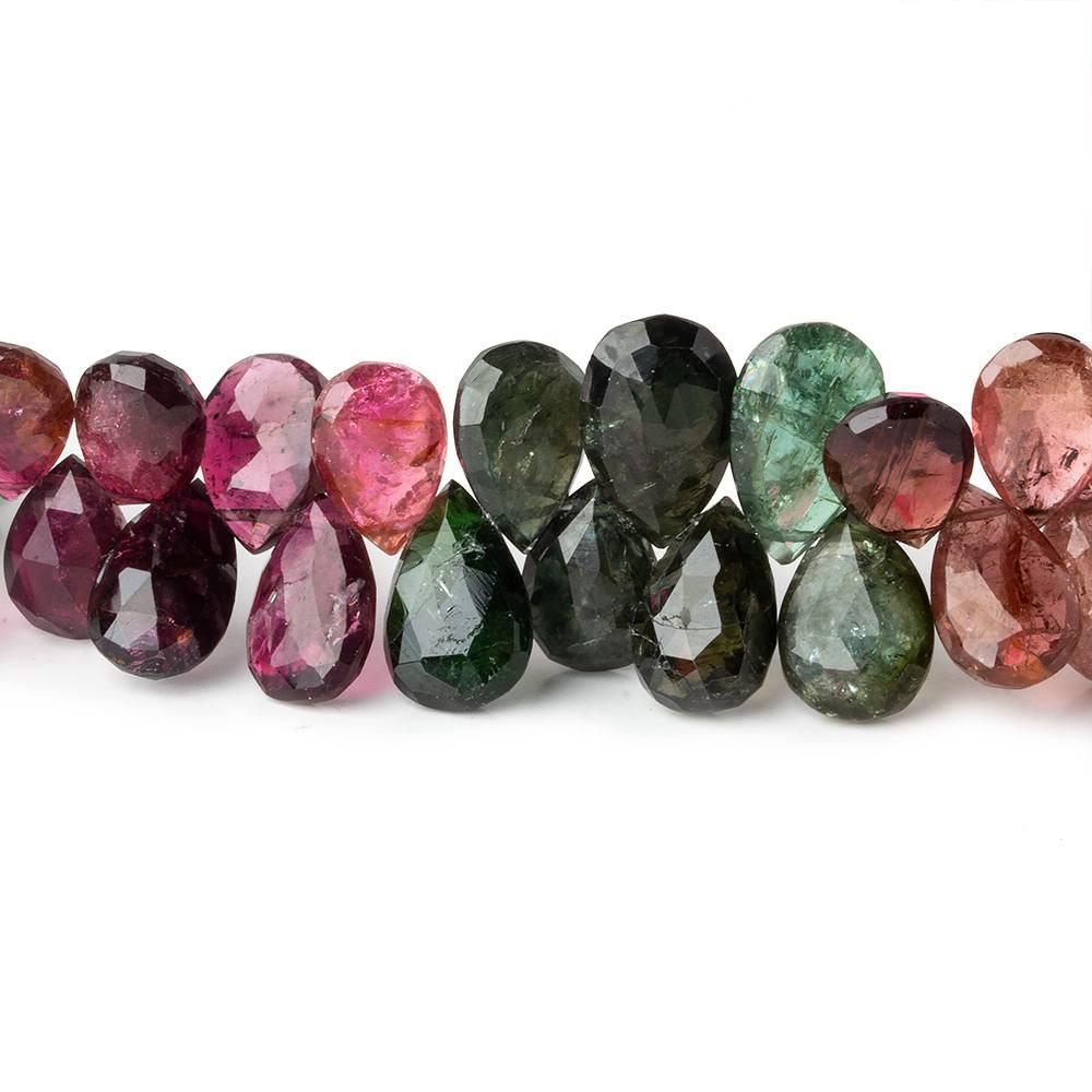 10x8-12x8mm Multi Color Tourmaline Faceted Pear Beads 8 inch 53 pcs AA