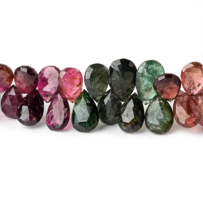 10x8-12x8mm Multi Color Tourmaline Faceted Pear Beads 8 inch 53 pcs AA