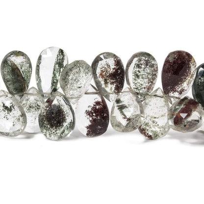 10x8-13x7mm Moss Quartz faceted pear briolettes 8 inch 56 Beads