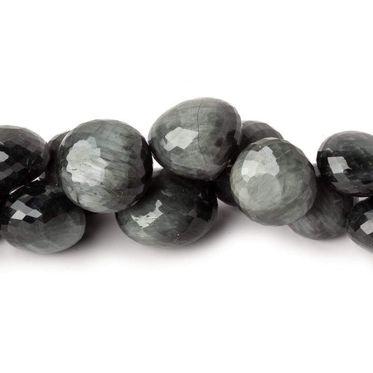 10x8-15x12mm Black Tiger's Eye Faceted Candy Kiss beads 9.5 inch 47 pieces A grade