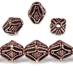 10x8mm Antiqued Copper Granulated Design BiCone 8 inch 15 pcs