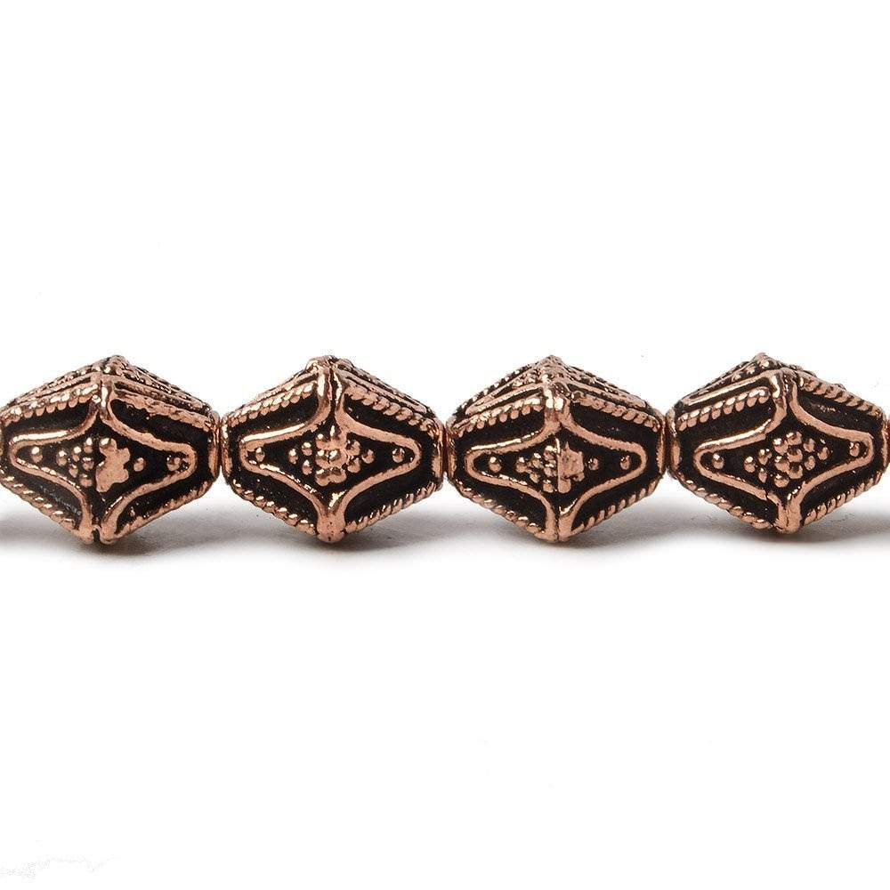 10x8mm Antiqued Copper Granulated Design BiCone 8 inch 15 pcs