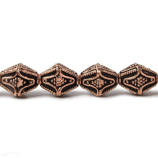 10x8mm Antiqued Copper Granulated Design BiCone 8 inch 15 pcs