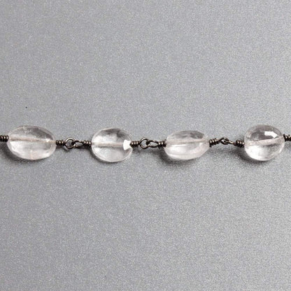 10x8mm Crystal Quartz faceted oval Black Gold plated Chain by the foot 18 beads