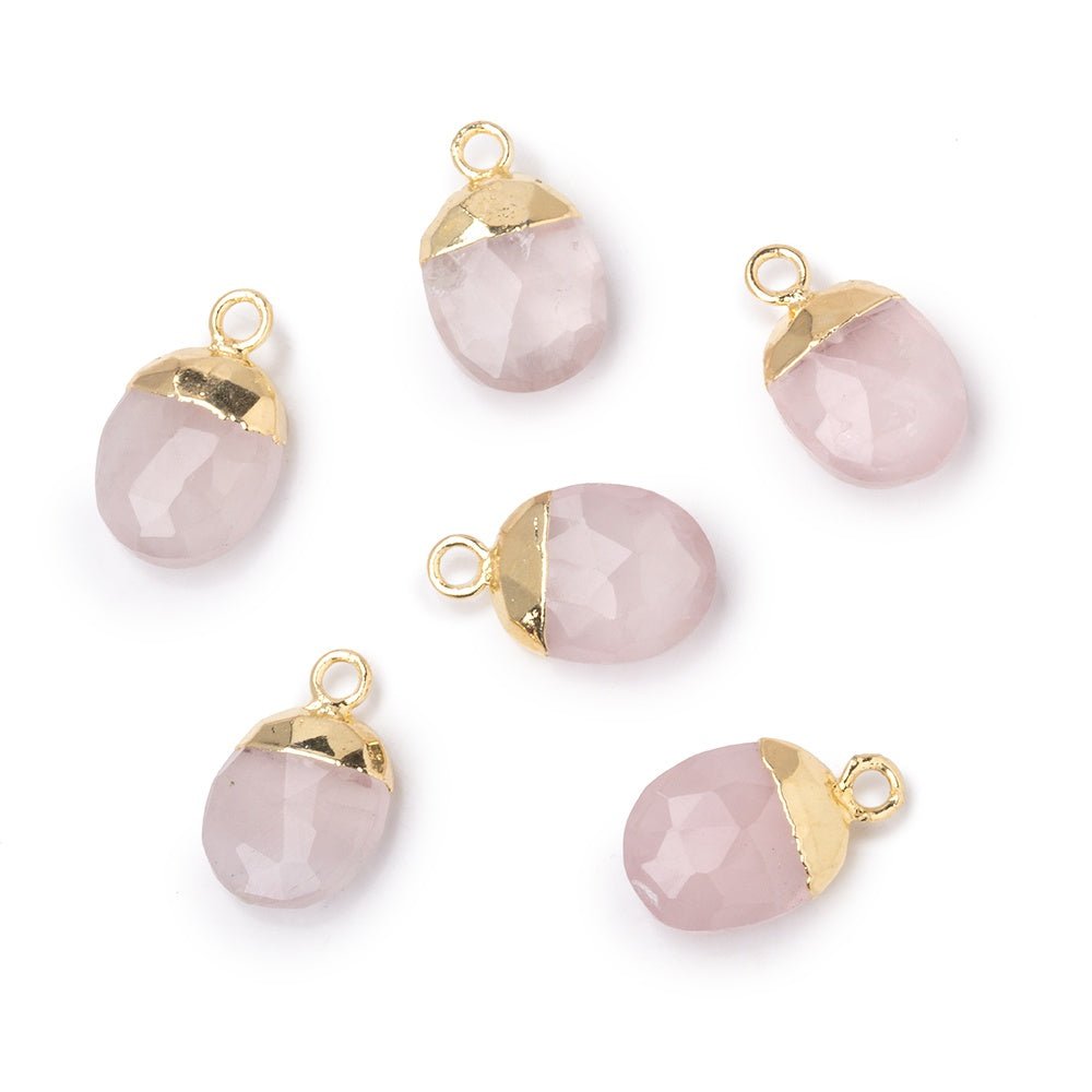 10x8mm Gold Leafed Rose Quartz Faceted Oval Focal Bead 1 piece