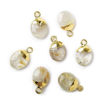 10x8mm Gold Leafed Rutilated Quartz Oval Pendant 1 piece