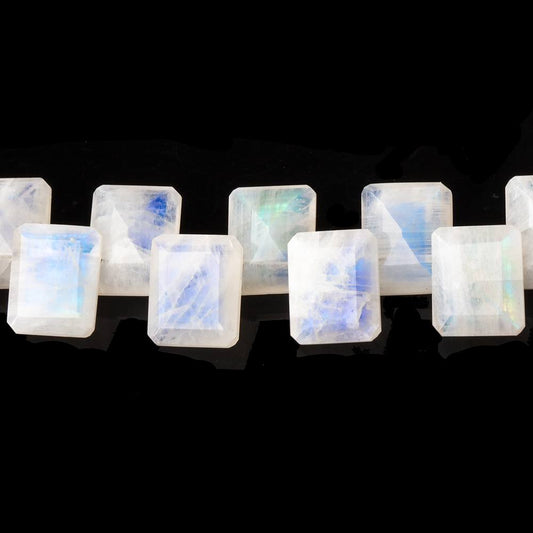 10x8mm Rainbow Moonstone Emerald Cut Rectangles 7.5 inch 30 Beads AA