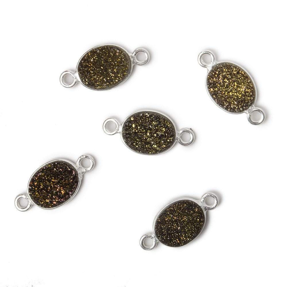 10x8mm Silver .925 Bezel Metallic Bronze Drusy Oval Connector 1 piece