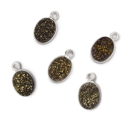 10x8mm Silver .925 Bezel Metallic Bronze Drusy Oval Pendant  1 piece