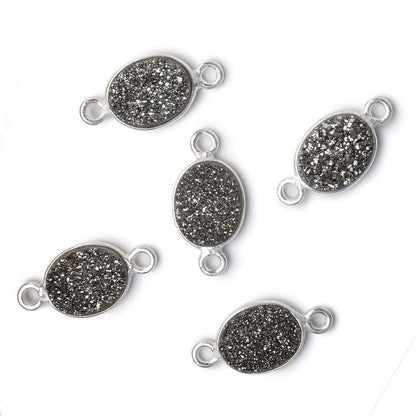 10x8mm Silver .925 Bezel Metallic Platinum Drusy Oval Connector 1 piece