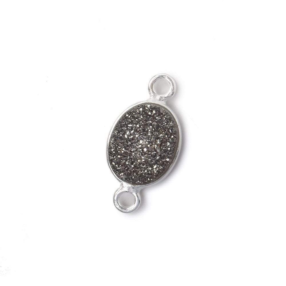 10x8mm Silver .925 Bezel Metallic Platinum Drusy Oval Connector 1 piece
