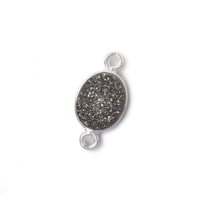 10x8mm Silver .925 Bezel Metallic Platinum Drusy Oval Connector 1 piece