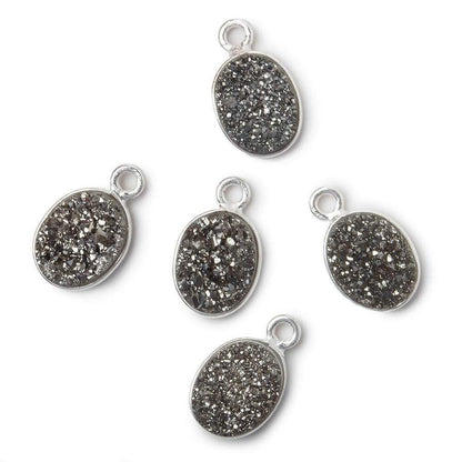 10x8mm Silver .925 Bezel Metallic Platinum Drusy Oval Pendant  1 piece