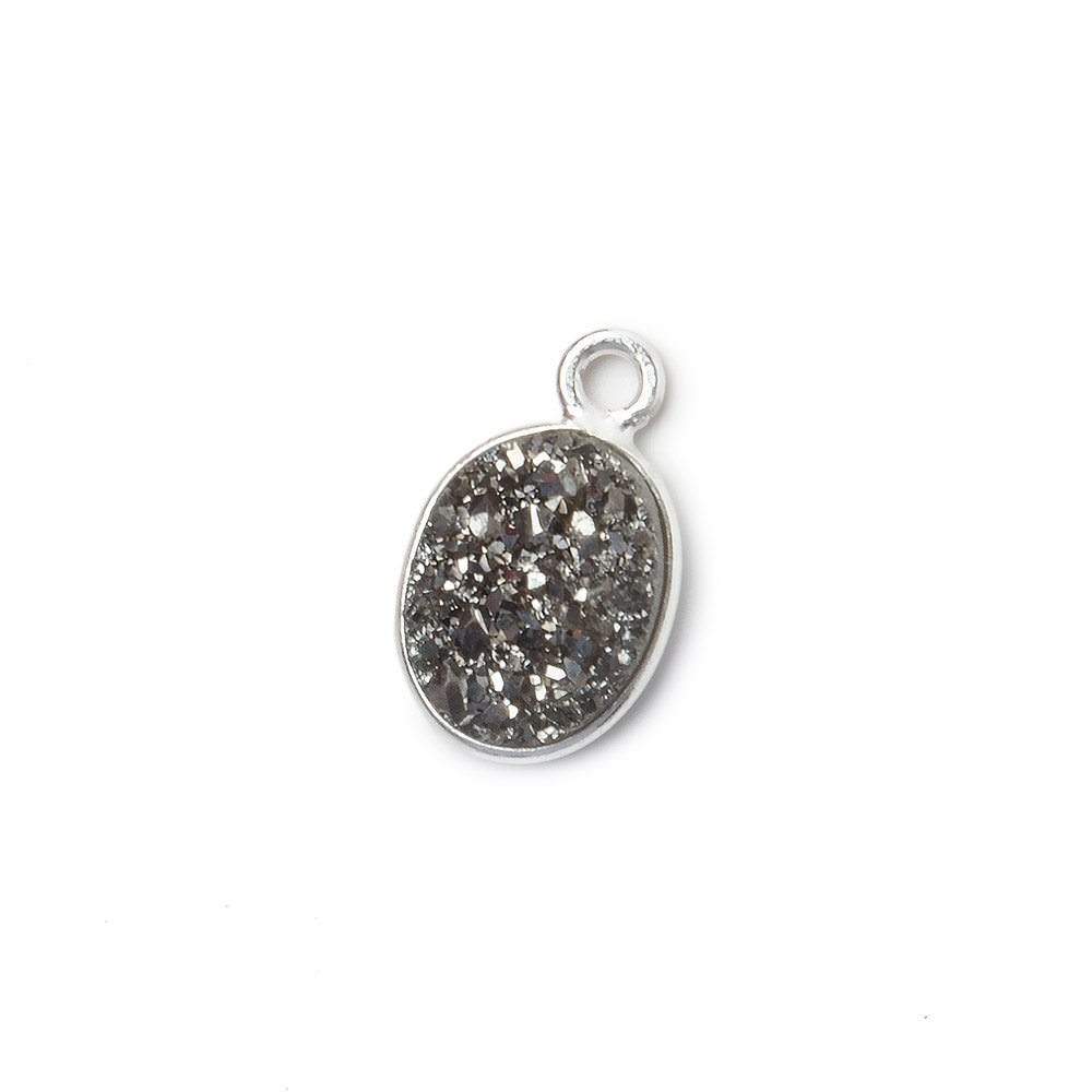 10x8mm Silver .925 Bezel Metallic Platinum Drusy Oval Pendant  1 piece