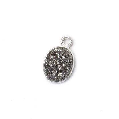 10x8mm Silver .925 Bezel Metallic Platinum Drusy Oval Pendant  1 piece