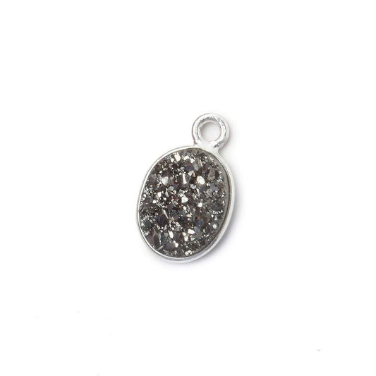 10x8mm Silver .925 Bezel Metallic Platinum Drusy Oval Pendant  1 piece