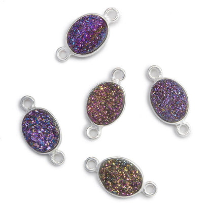 10x8mm Silver .925 Bezel Mystic Peacock Drusy Drusy Oval Connector 1 piece