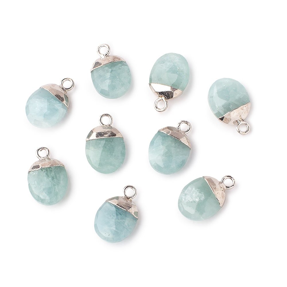 10x8mm Silver Leafed Aquamarine Faceted Oval Focal Bead 1 piece