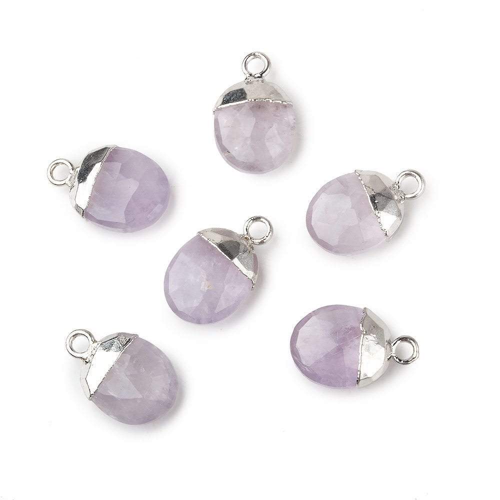 10x8mm Silver Leafed Pink Amethyst Oval Pendant 1 piece