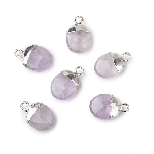 10x8mm Silver Leafed Pink Amethyst Oval Pendant 1 piece