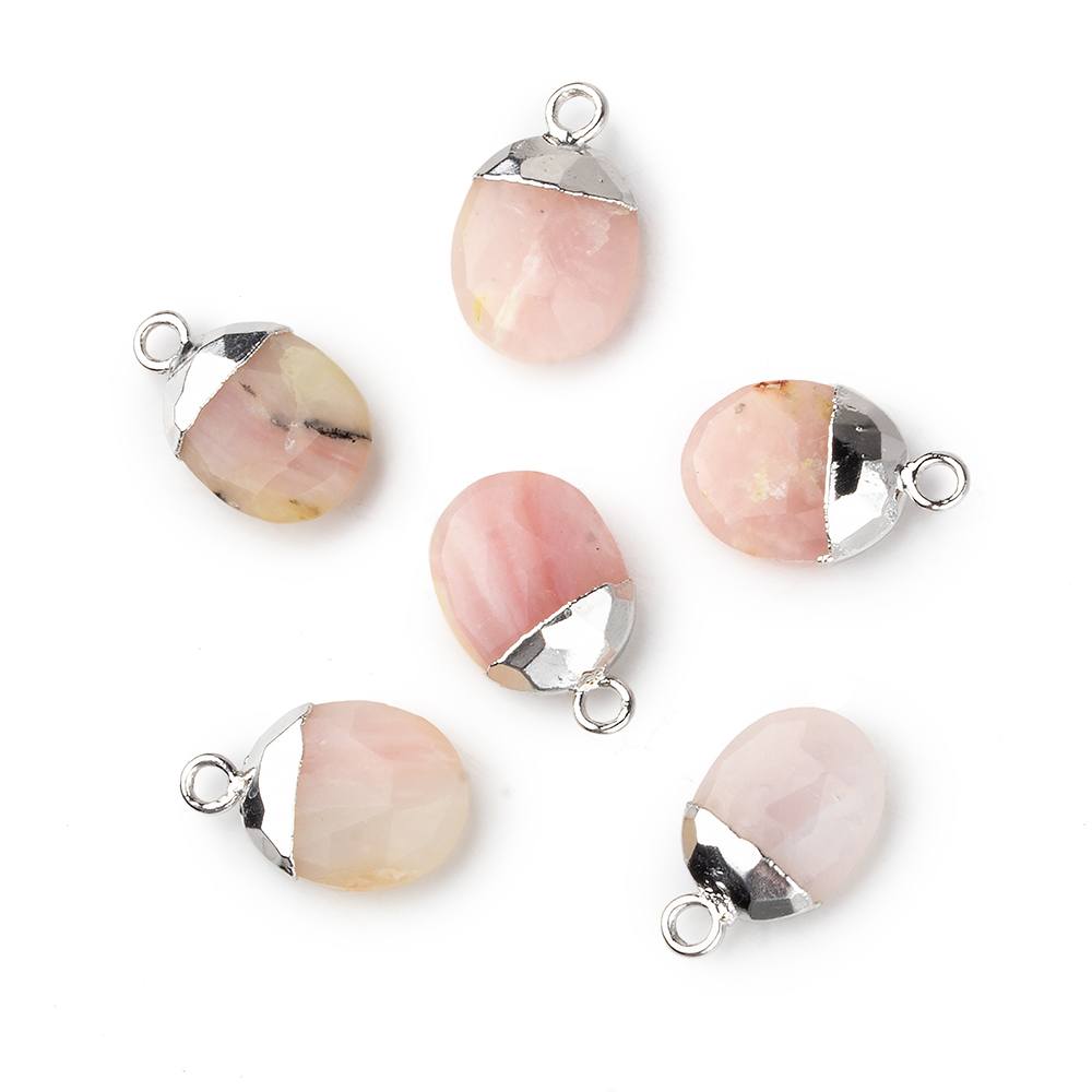 10x8mm Silver Leafed Pink Peruvian Opal Oval Pendant 1 piece