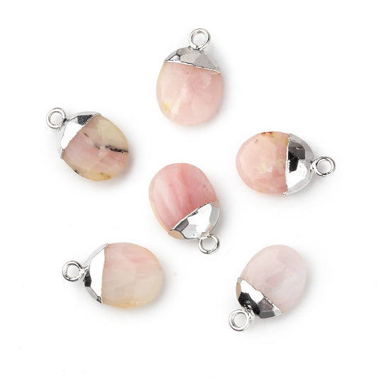 10x8mm Silver Leafed Pink Peruvian Opal Oval Pendant 1 piece