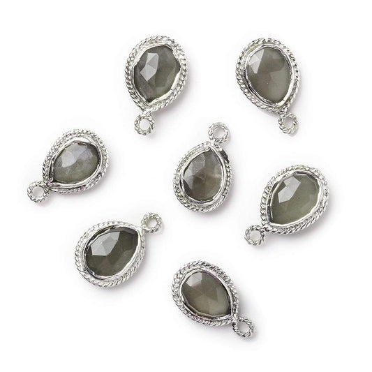 10x8mm Silver Rope Bezel Grey Moonstone Pear Pendant 1 piece