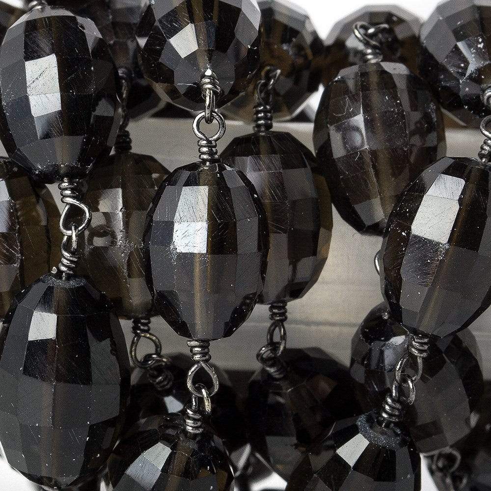 10x8mm Smoky Quartz faceted oval Black Gold plated Chain by the foot 18 pcs