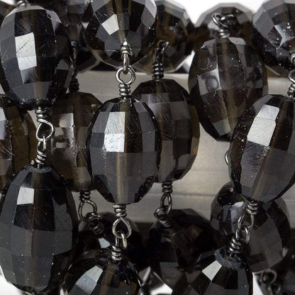 10x8mm Smoky Quartz faceted oval Black Gold plated Chain by the foot 18 pcs