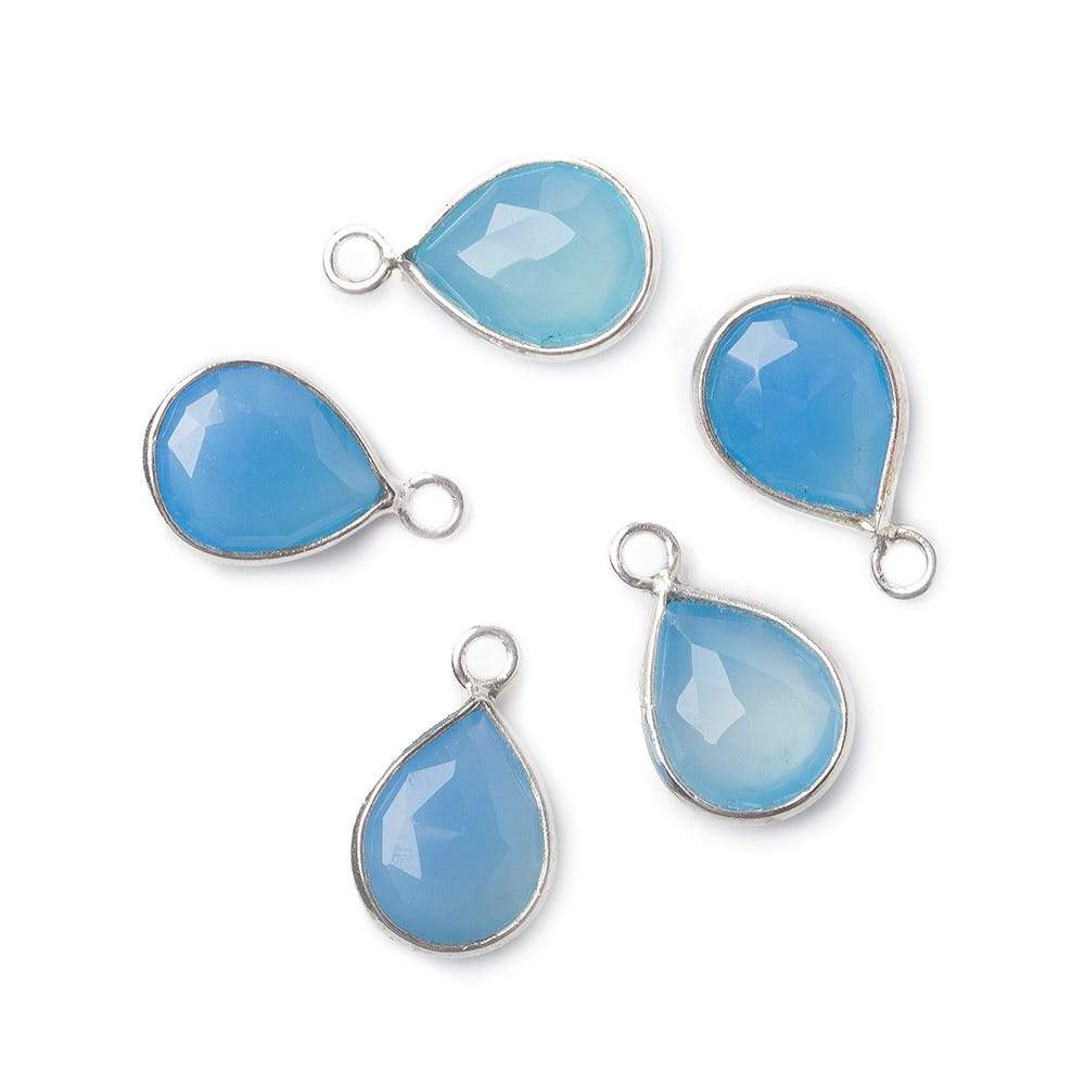 10x8mm Sterling Silver Bezel Blue Chalcedony Faceted Pear Pendant 1 piece