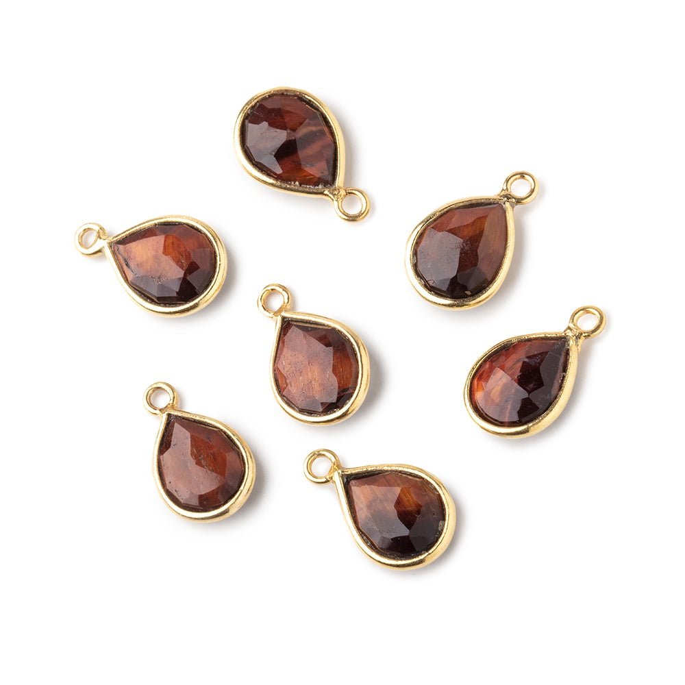 10x8mm Vermeil Bezel Red Tiger Eye Faceted Pear Pendant 1 piece