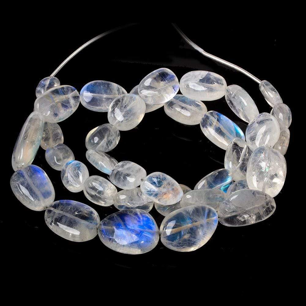 10x8x4-21x12x8mm Rainbow Moonstone carved petal divot nuggets 19 inches 37 beads AAA