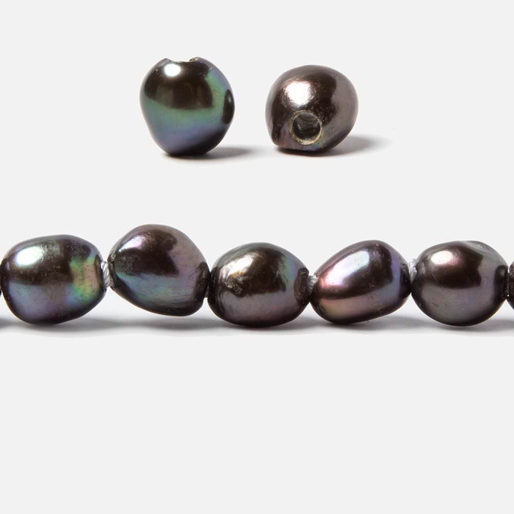 10x9-11x10mm Dark Peacock Baroque 2.5mm large hole Pearls 15 in. 37 pcs
