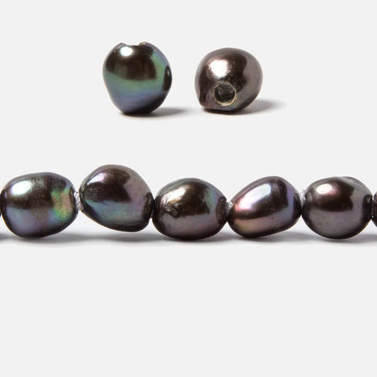 10x9-11x10mm Dark Peacock Baroque 2.5mm large hole Pearls 15 in. 37 pcs