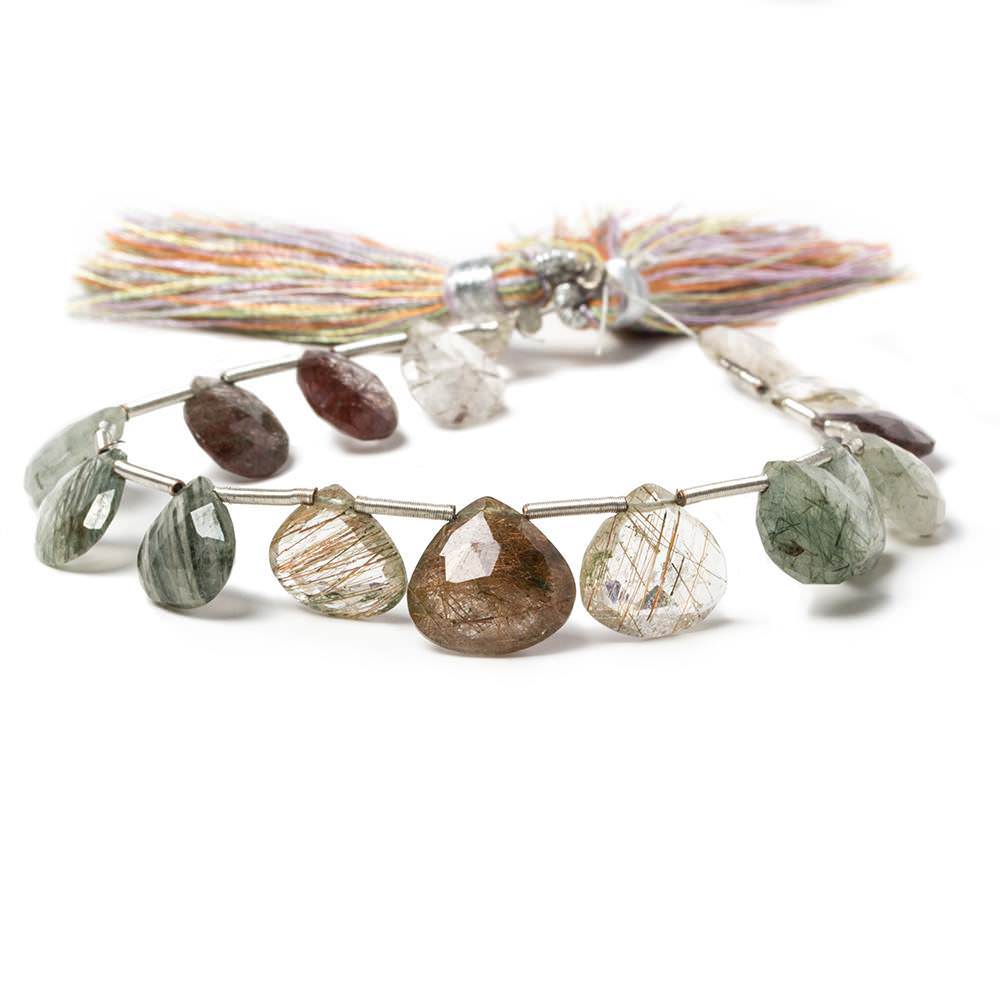 10x9-11x12mm Sagenitic Quartz Heart Briolette 8.25 inch 16 pieces