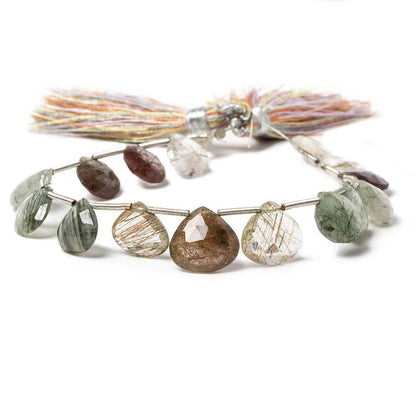 10x9-11x12mm Sagenitic Quartz Heart Briolette 8.25 inch 16 pieces