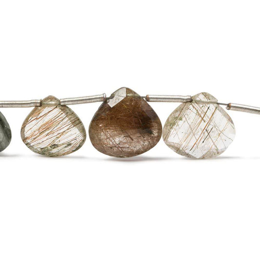 10x9-11x12mm Sagenitic Quartz Heart Briolette 8.25 inch 16 pieces