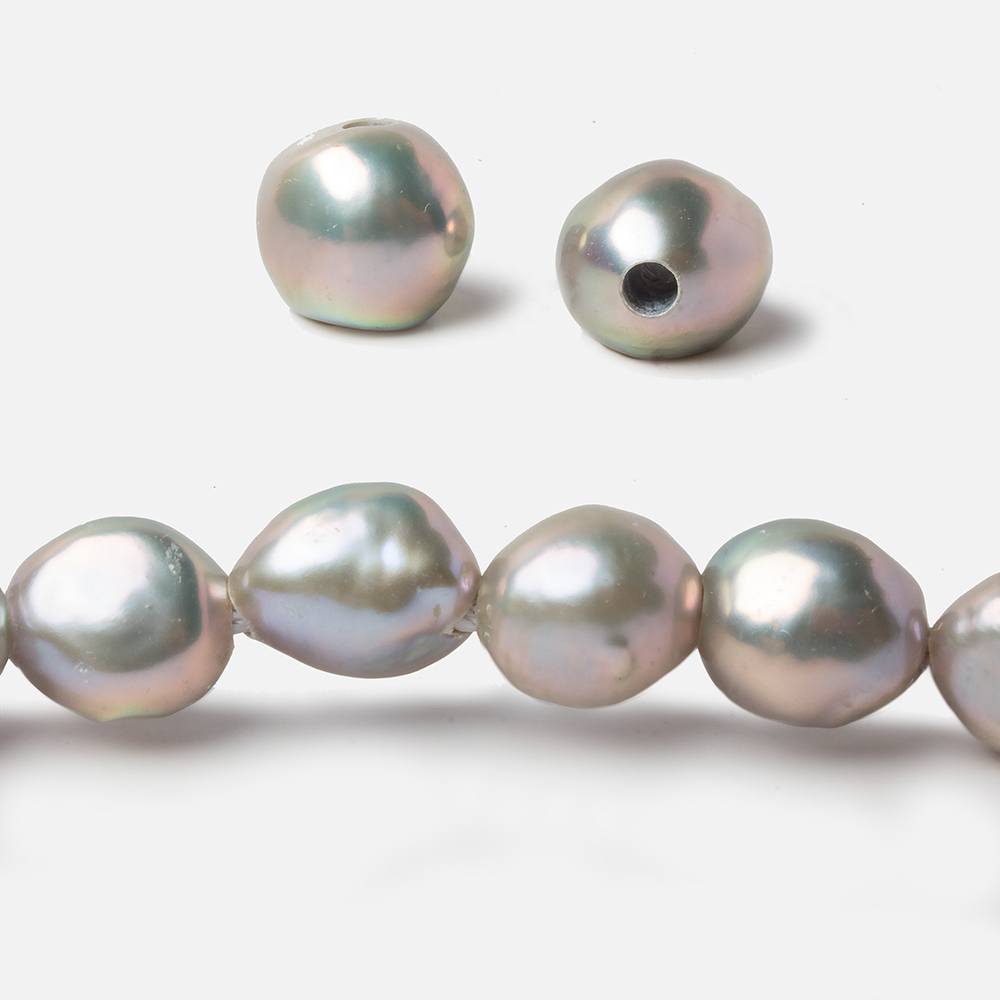 10x9-12x10mm Iridescent Pink Silver Baroque 2.5mm large hole Pearl 15 in. 35 pcs