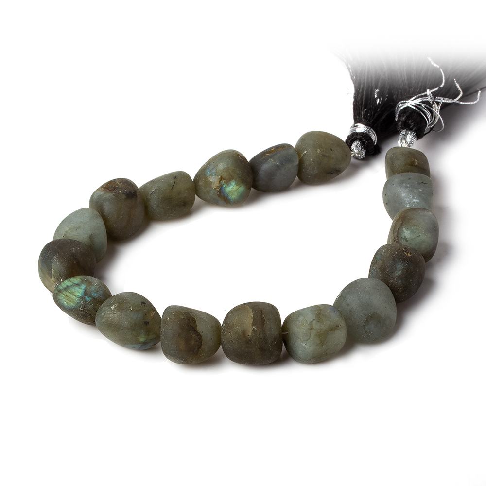 10x9-12x9.5mm Matte Labradorite tumbled plain nuggets 7.5 inch 16 beads AA
