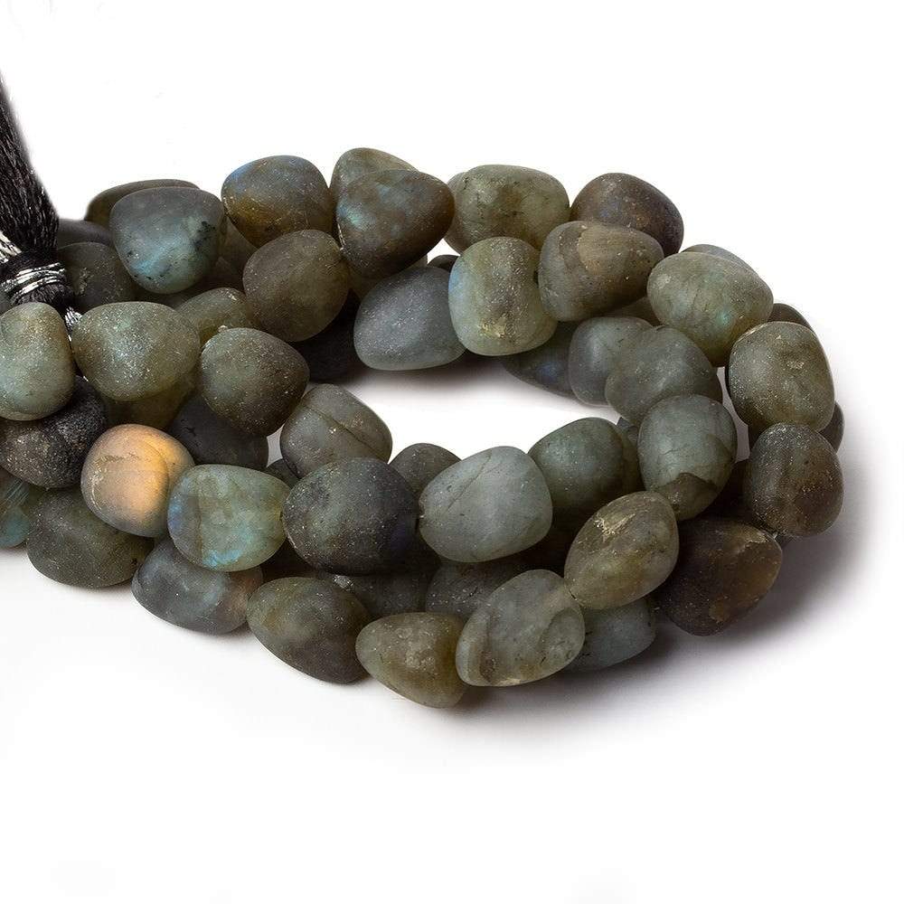 10x9-12x9.5mm Matte Labradorite tumbled plain nuggets 7.5 inch 16 beads AA