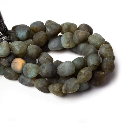 10x9-12x9.5mm Matte Labradorite tumbled plain nuggets 7.5 inch 16 beads AA