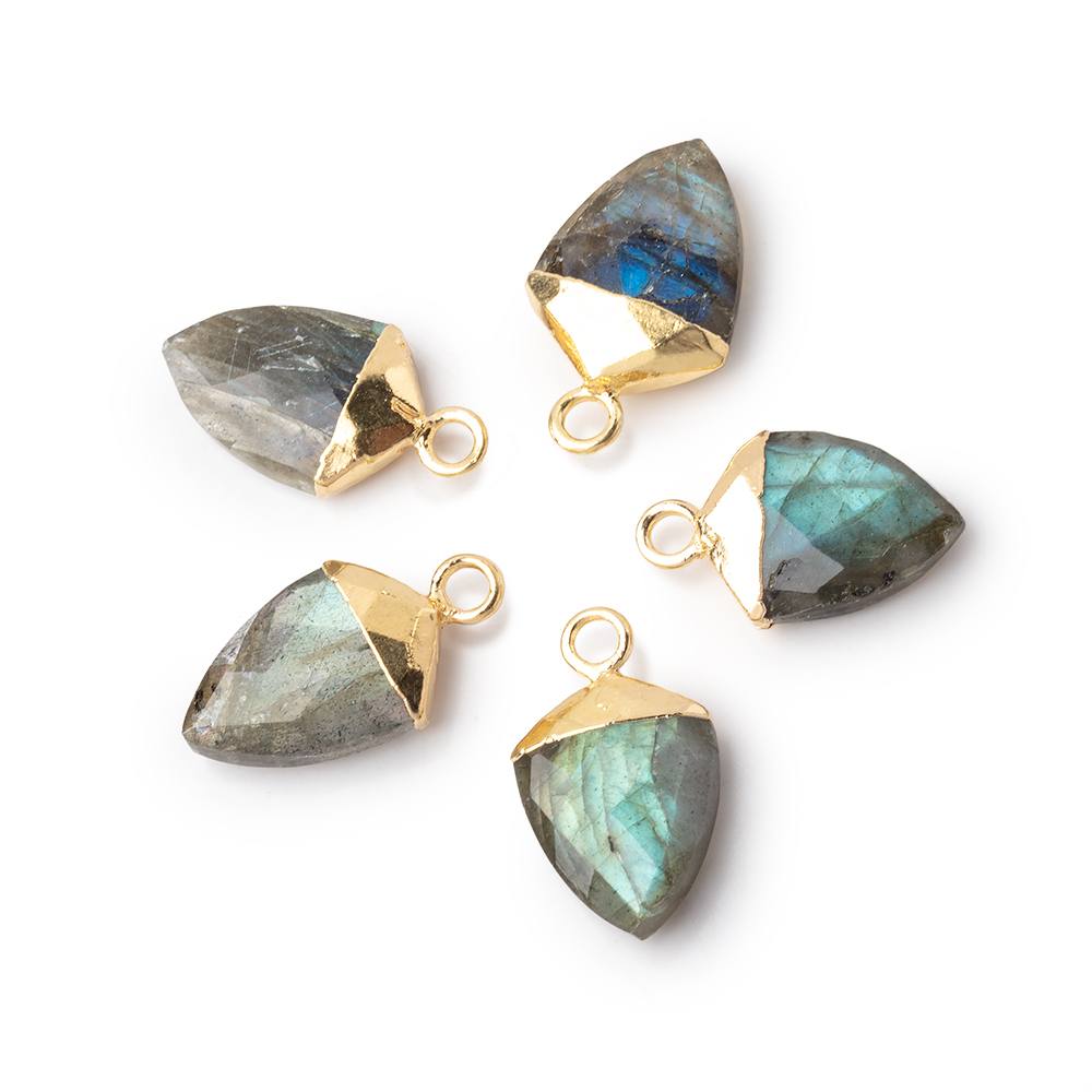 10x9-13x10mm Gold Leafed Labradorite Faceted Shield Focal Pendant 1 piece
